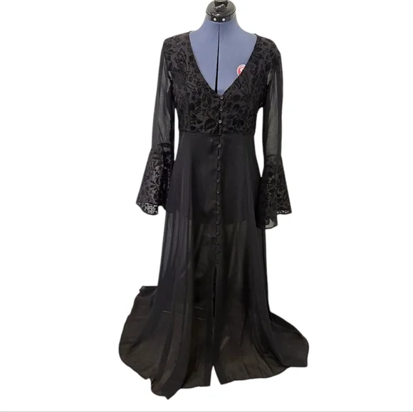 Band of Gypsies | Dresses | Band Of Gypsies Black Sheer Button Front Bell  Sleeve Maxi Dress Large | Poshmark